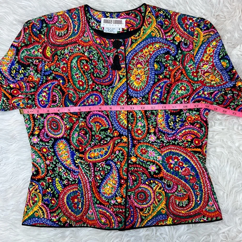 Women's‎ Maggy London 100% Silk Paisley Quilted Jacket With Corded Edging Size 6